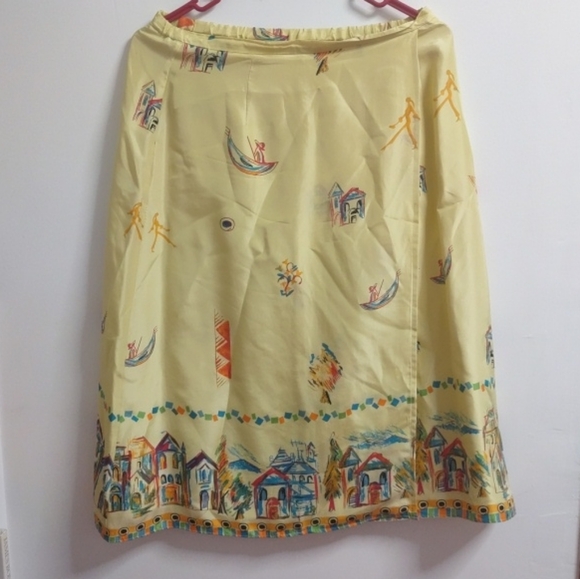 Marsh Landing Dresses & Skirts - Marsh Landing Yellow 100%Silk A-Line Skirt with Colorful Print Size Small